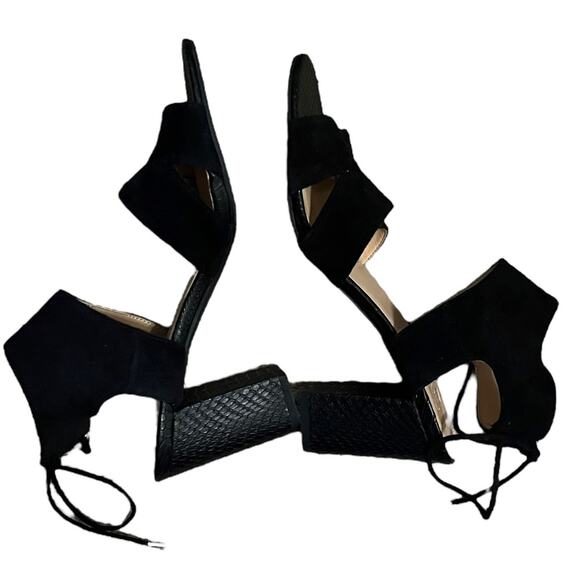 Franco Sarto Gem Lace-Up Block Heel Black Sandals Tie Strappy Formal Shoe Size 9 - Picture 8 of 11